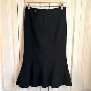 Lauren Ralph Lauren Navy Wool Midi Pencil Skirt With Flutter Trumpet Hem. Size 6